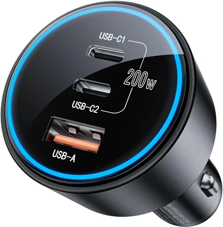 Cargador de coche USB C de carga rápida de 200 W, doble PD 100 W tipo C, adaptador de encendedor de cigarrillos PD3.0/QC4.0/PPS para iPhone 16/15/14/13/12, Galaxy S22/S21 Ultra, MacBook, port