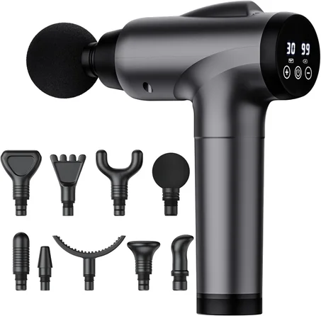 Pistola de masaje de tejido profundo, masajeador muscular eléctrico de mano, dispositivo de masaje de percusión de alta intensidad para alivio del dolor con 10 accesorios y 30 velocidades