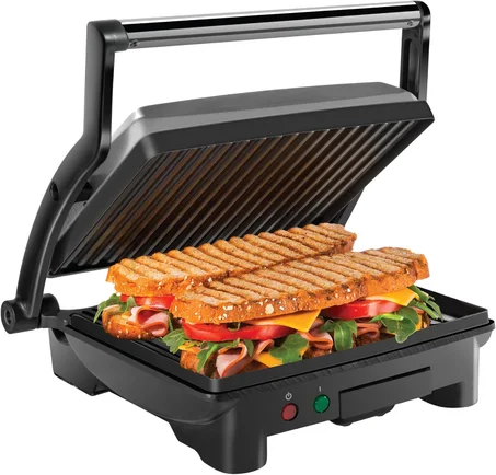 Chefman Parrilla Prensa para Panini y Sandwichera Gourmet con Placas Recubiertas Antiadherentes, se Abre 180 Grados para Adaptarse a Cualquier Tipo o Tamaño de Alimento, Superficie de Acero I