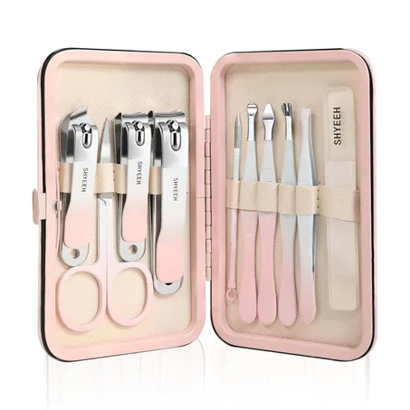 Juego de manicura, 10 piezas de cortaúñas de acero de alto carbono, mini kit portátil de manicura y pedicura, kit de aseo de uñas de viaje con bolsa de cuero para hombres y mujeres