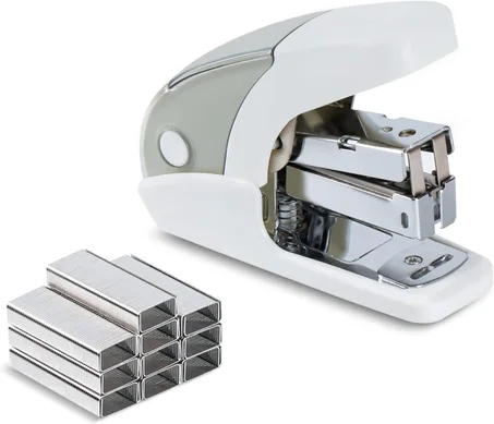 PAPERPAL - Set de grapadora mini sin esfuerzo, capacidad para 20 hojas, removedor integrado y almacenamiento de grapas, contiene grapas de 1/4", incluye 1000 grapas, liviano, para oficina, es