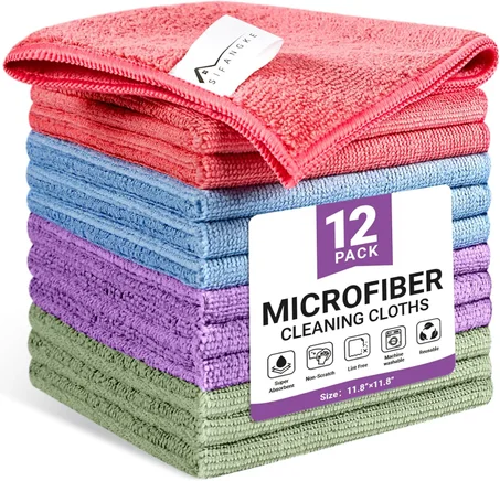 SIFANGKE Paño de limpieza de microfibra, paquete de 12 trapos de limpieza de colores surtidos para tareas domésticas, toallas de microfibra reutilizables coloridas para automóvil, cocina, bañ