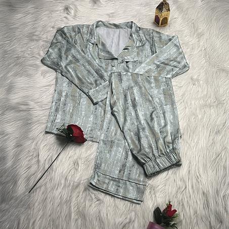 Pyjama Femme Satin Imprimé avec Boutons