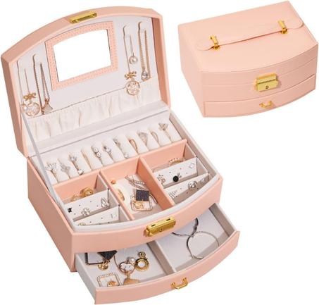 Jewelry Organizer صندوق مجوهرات متعدد الأدراج مع قفل حلقة منظم المجوهرات قلادة محمولة مع منظم مرآة قابل للإزالة Jewelry Box (Color : Black Oak, Size : 20 * 16 * 10cm)