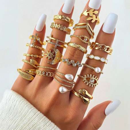 Parure de 22 bagues dorées : Élégance et modernité pour 2024