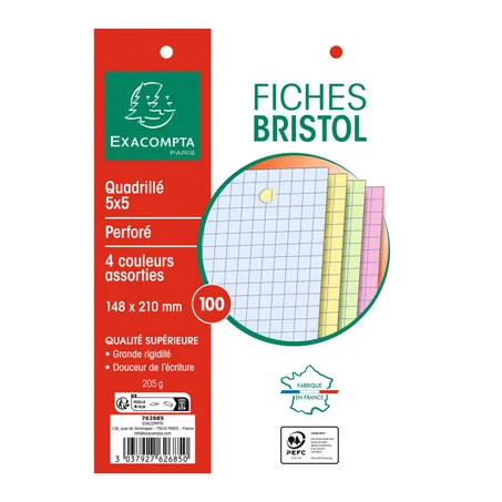 100 FICHES DE BRISTOL ROSE EXACOMPTA PETIT CARREAUX FORMAT 125X200