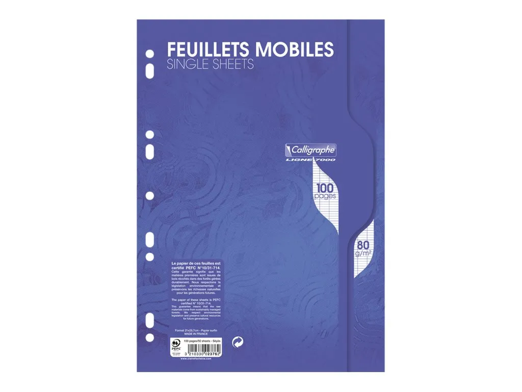 100 FEUILLETS MOBILES A4 CALLIGRAPHE 80GR