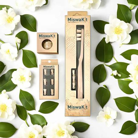 Miswakit - Pack Brosse à dent Siwak ( Brosse + Poudre Dentifrice Siwak + Têtes de recharge )