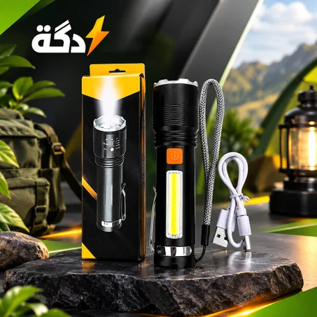 مصباح P50 التاكتيكي 2×1 ⚡ مدى خارق 1500 متر + كشاف جانبي للطوارئ