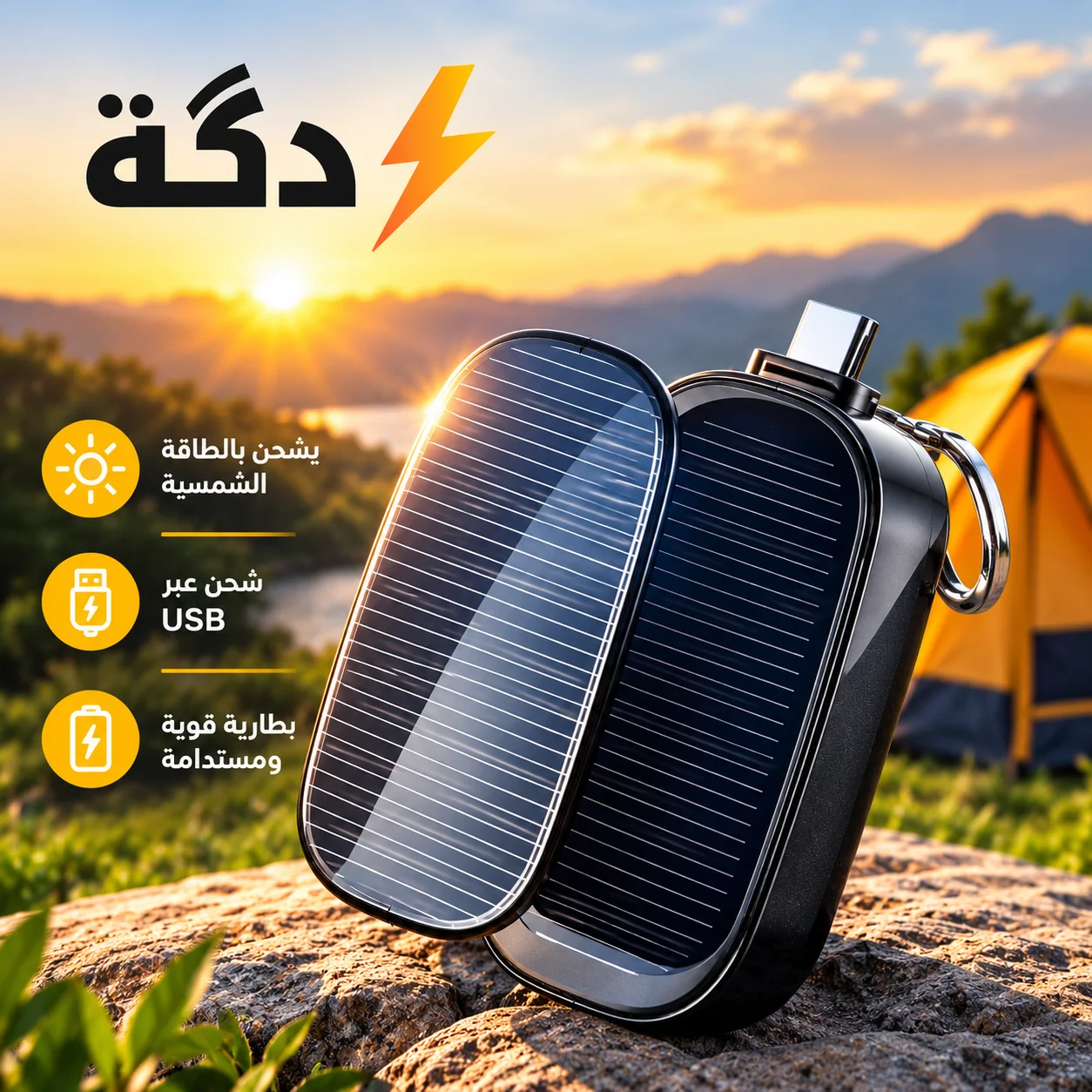 شاحن الطوارئ الشمسي ☀️🔋 ميدالية باور بانك لشحن التلفون بالشمس