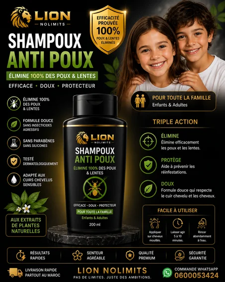 Shampoux Anti-Poux | Élimine Poux & Lentes | Toute la Famille | LION NOLIMITS