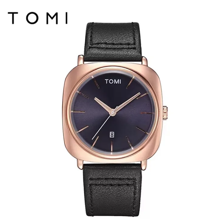 Minimalist Square Clock with Leather Strap Model T-84