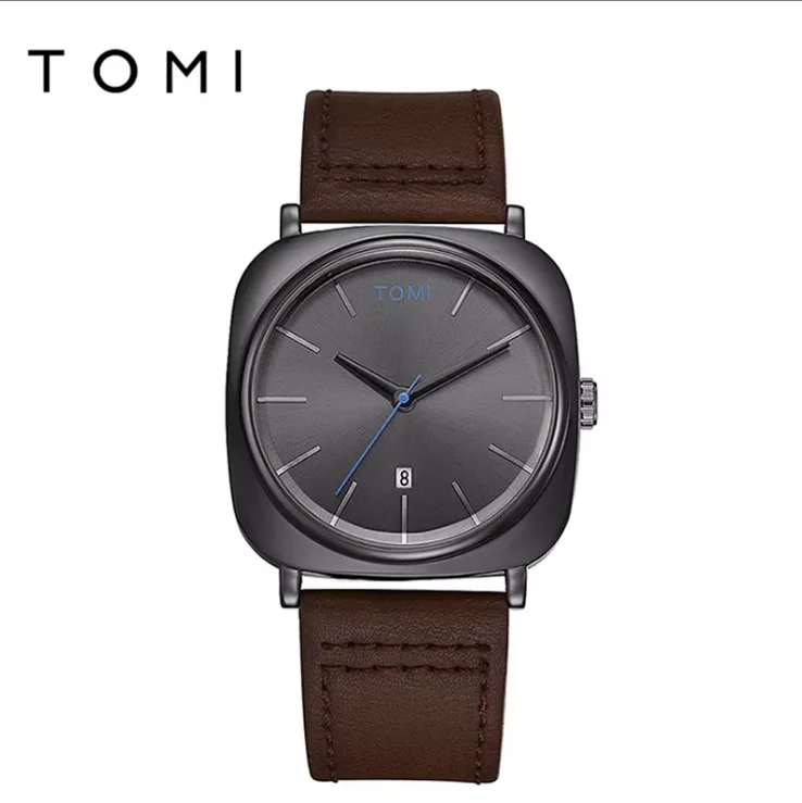 Minimalist Square Clock with Leather Strap Model T-84