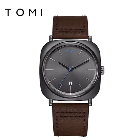 Minimalist Square Clock with Leather Strap Model T-84