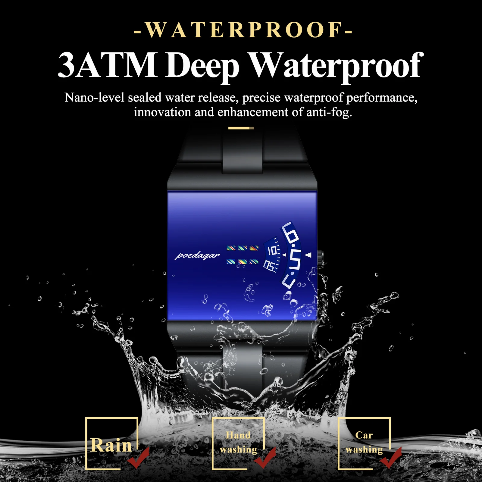 POEDAGAR 857 Top Rectangle Original Men Watch Waterproof Fashion Man Wristwatch Stainless Steel Quartz Sport Men’s Watches