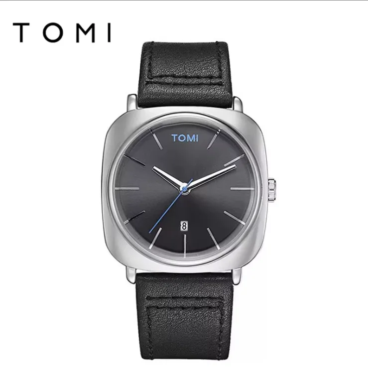 Minimalist Square Clock with Leather Strap Model T-84