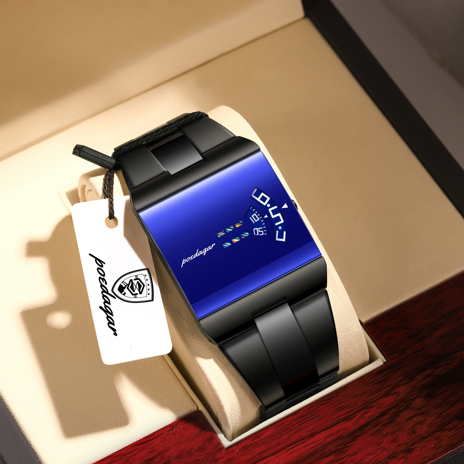 POEDAGAR 857 Top Rectangle Original Men Watch Waterproof Fashion Man Wristwatch Stainless Steel Quartz Sport Men’s Watches