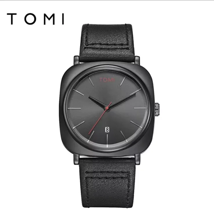 Minimalist Square Clock with Leather Strap Model T-84