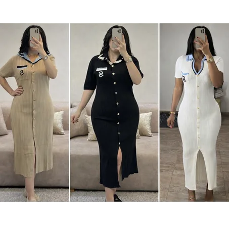 Robe Longue en Maille Côtelée Style Polo – Chic, Confortable & Ajustée