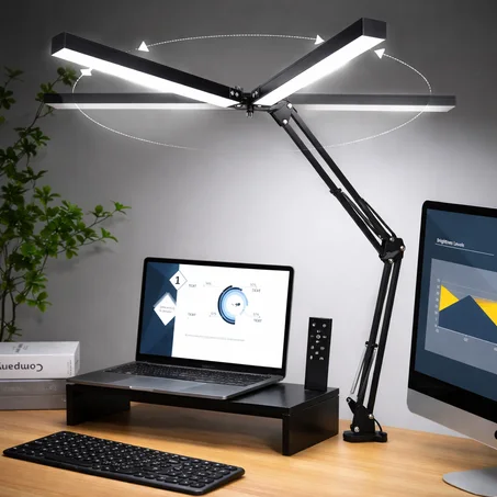 Lampe de Bureau LED 24W Double Tête avec Bras Réglable