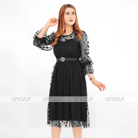 Robe Soirée Chic avec Ceinture - Noir