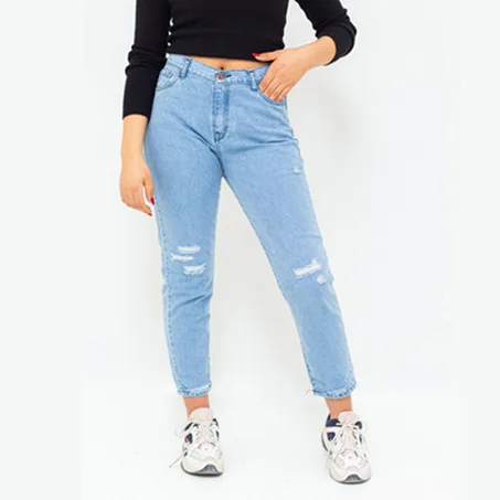 Jean Boyfriend Bleu Claire Taille Haute Déchiré