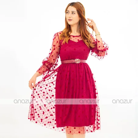 Robe Soirée Chic avec Ceinture - Rouge