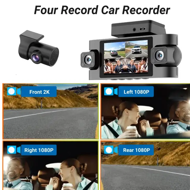 Dashcam 4 Caméras 2K Sécurité Totale 360°