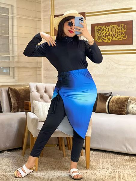 Burkini Loriya 3 pièces NOIR + Cache maillot bleu