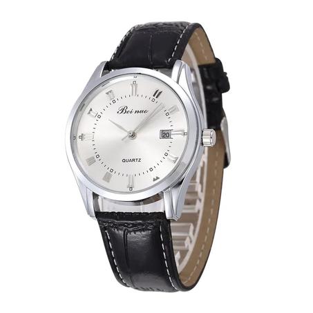 Eleganter Herren Chronograph, Klassische Quarzuhr mit Lederarmband