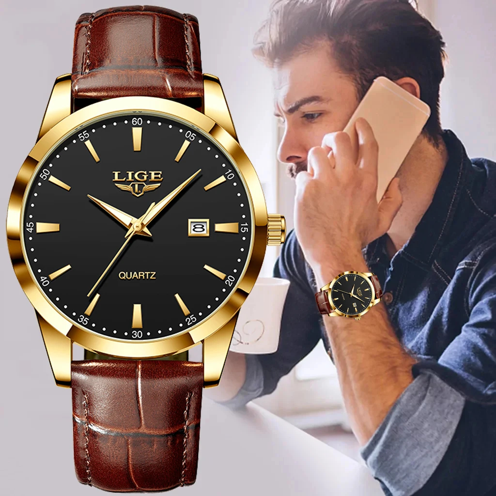 LIGE Herren Luxus Chronograph – Militär Quarzuhr mit Lederarmband, Wasserdicht, Sportliche Herrenuhr inkl. Geschenkbox