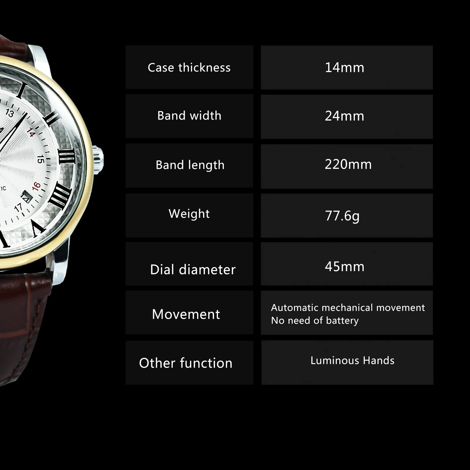 WINNER Herren Automatikuhr – Mechanische Armbanduhr mit Datumsanzeige, Minimalistisches Design, Braun Lederarmband