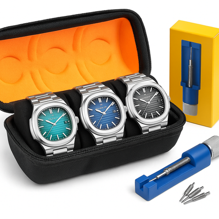 💎 Luxus Herren Armbanduhr Set – 3 Edelstahl Uhren + Uhrenbox + Armbandkürzer – Angebot -50%