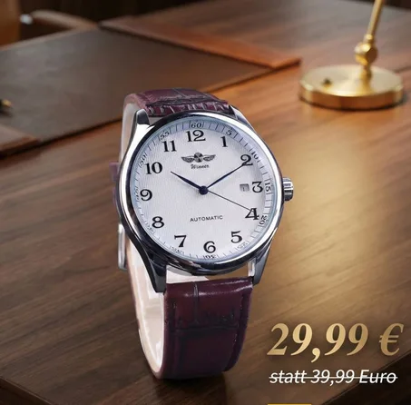 Elegante Luxus-Automatikuhr mit braunem Lederarmband im BusinessLook