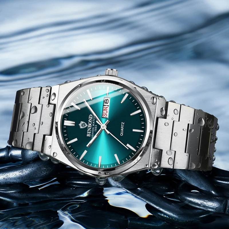 🕒 BINBOND Herren-Armbanduhr – Edelstahl | Türkisgrünes Zifferblatt | Elegant & Modern