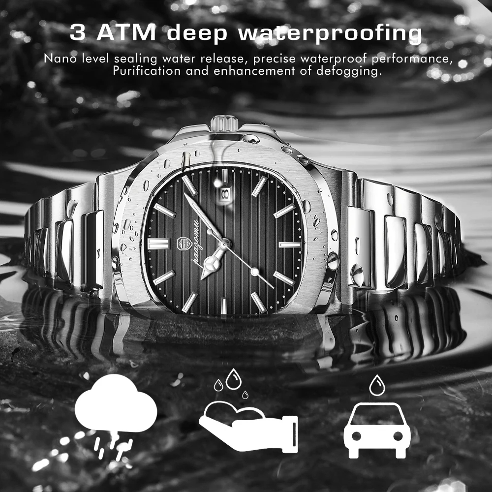 PAAZOMU Luxus Herren-Armbanduhr – Wasserdicht, Leuchtzeiger, Chronograph, Edelstahl, Quarzuhr