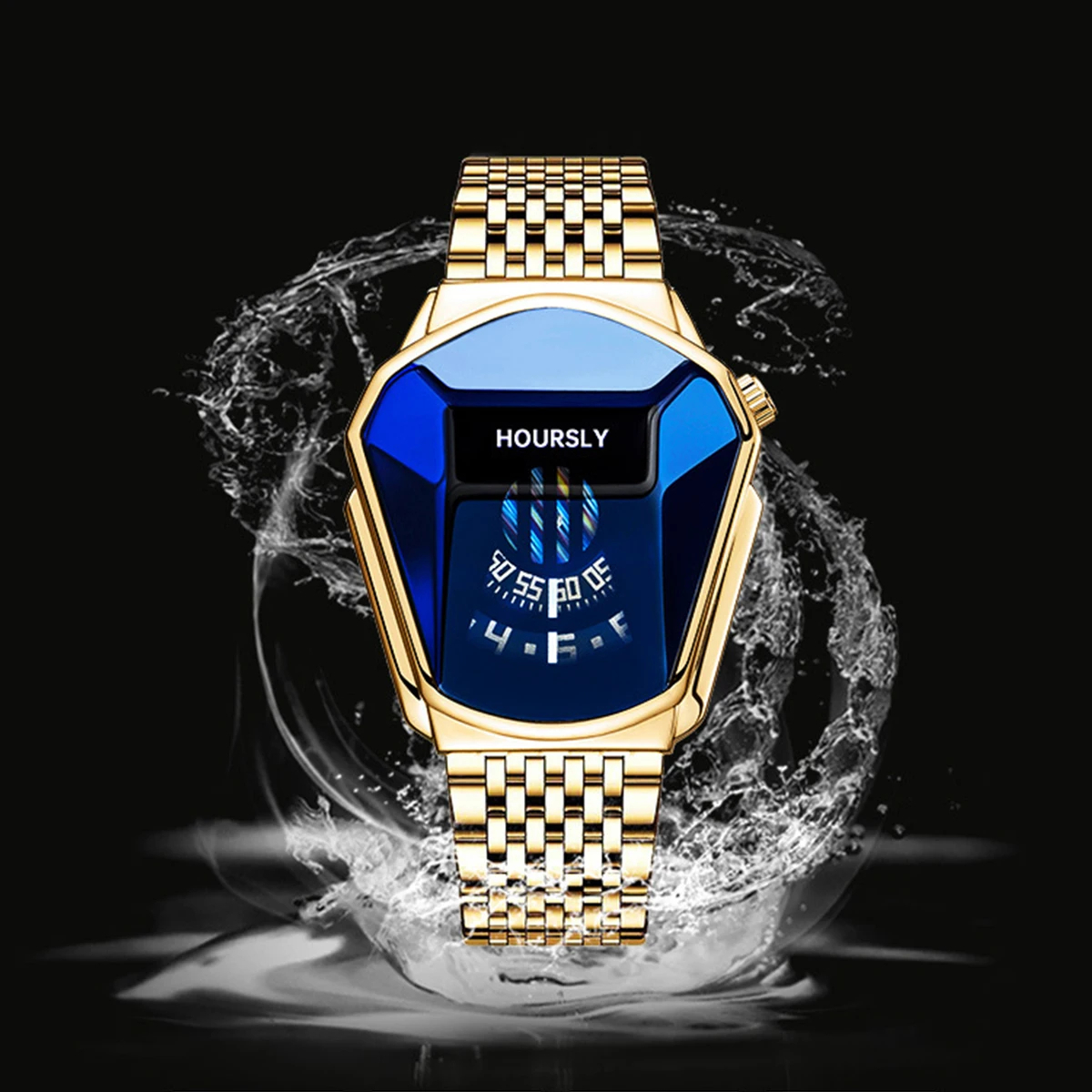 Hoursly Herren Quarzuhr – Wasserdicht, Motorrad-Stil, Trendiges Design, Goldfarben
