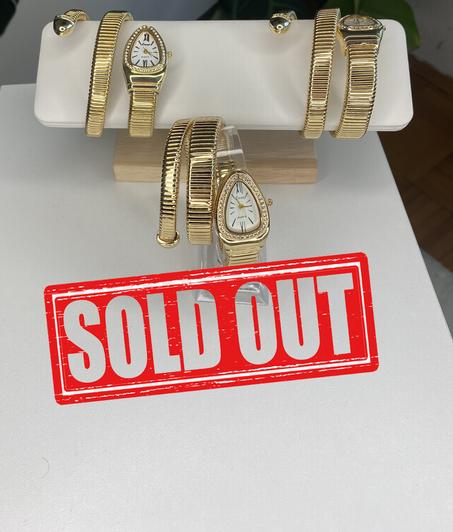 Luxuriöse Damen-Schlangenarmbanduhr – Goldfarben mit Strass & elegantem Spiralband