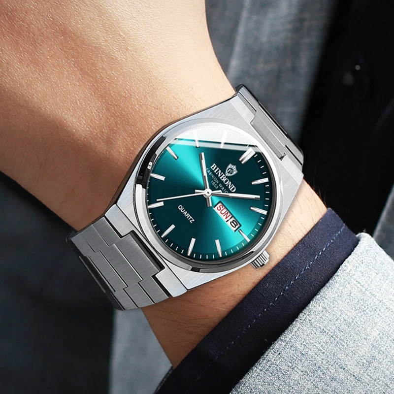 🕒 BINBOND Herren-Armbanduhr – Edelstahl | Türkisgrünes Zifferblatt | Elegant & Modern