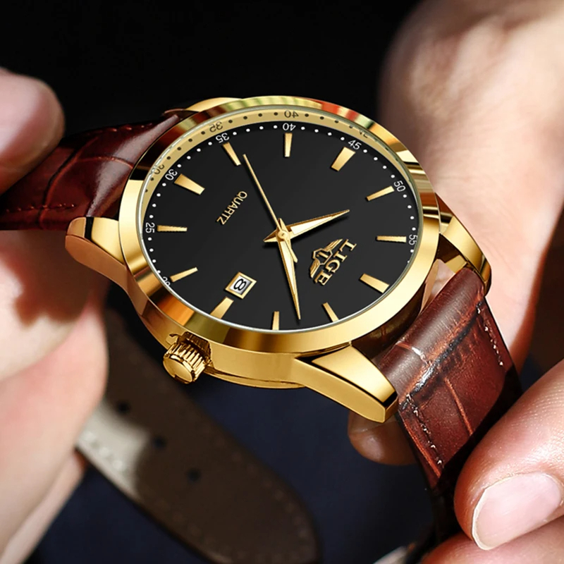 LIGE Herren Luxus Chronograph – Militär Quarzuhr mit Lederarmband, Wasserdicht, Sportliche Herrenuhr inkl. Geschenkbox