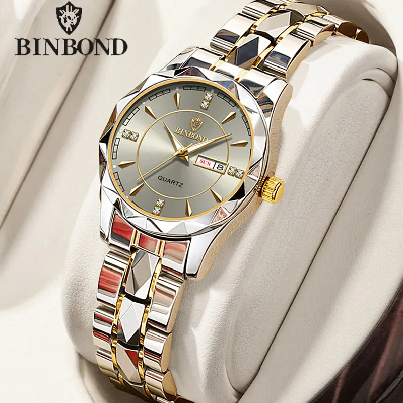BINBONG Damen Luxus Quarzuhr – Elegante Edelstahl Armbanduhr mit Datumsanzeige, Wasserdicht, Ideal als Geschenk für Frauen