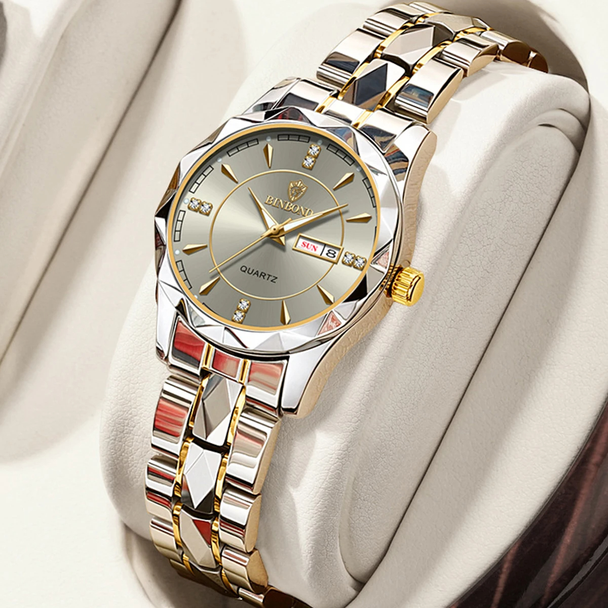 BINBONG Damen Luxus Quarzuhr – Elegante Edelstahl Armbanduhr mit Datumsanzeige, Wasserdicht, Ideal als Geschenk für Frauen