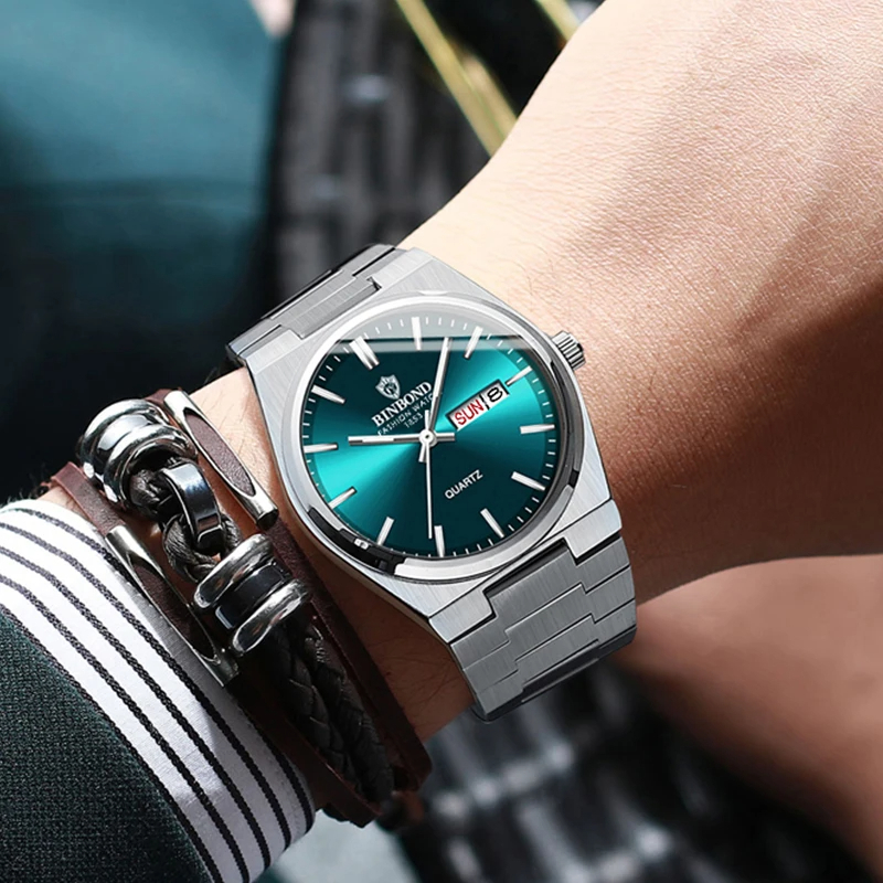 🕒 BINBOND Herren-Armbanduhr – Edelstahl | Türkisgrünes Zifferblatt | Elegant & Modern