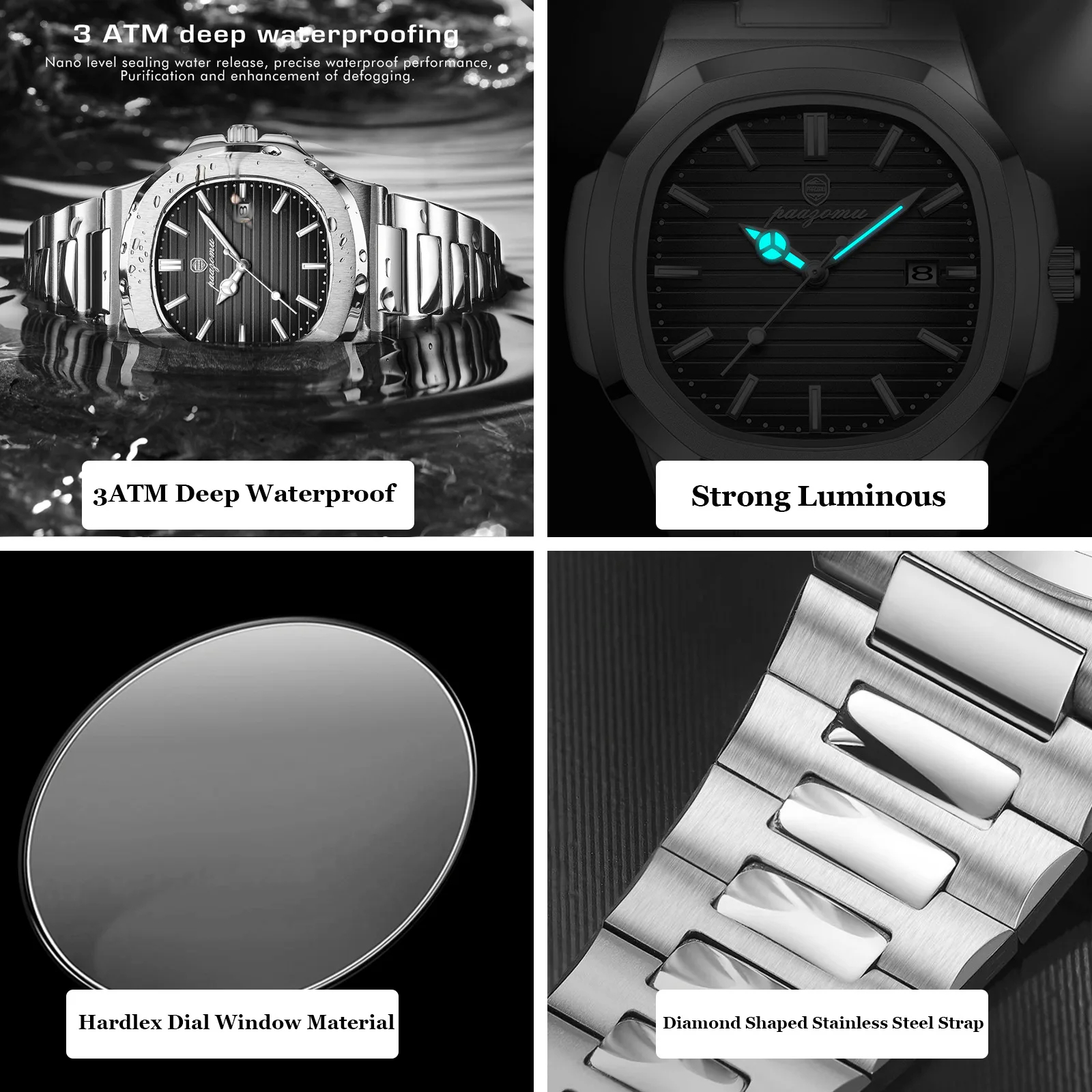 PAAZOMU Luxus Herren-Armbanduhr – Wasserdicht, Leuchtzeiger, Chronograph, Edelstahl, Quarzuhr