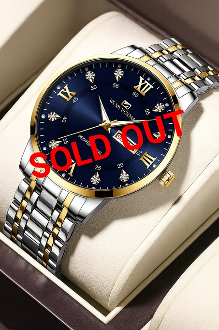 Luxuriöse Herrenarmbanduhr – Edelstahl | Gold & Silber | Leuchtzeiger | Datum & Wochentag | Wasserdicht | Business & Freizeit