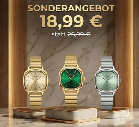 Edle GoGoey Damenuhr Retro Design | Armbanduhr eckig Gold Silber Grün