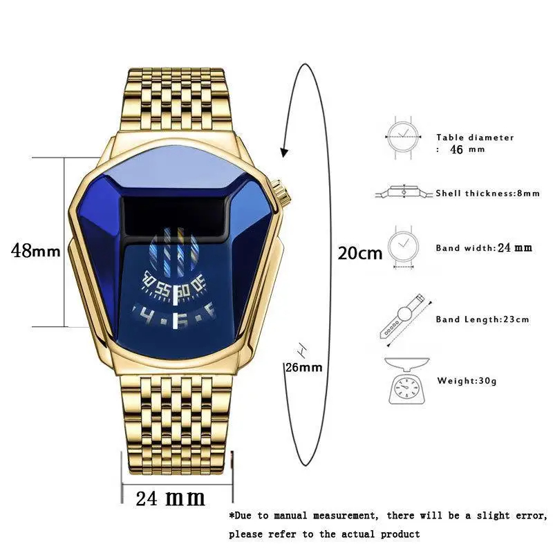 Hoursly Herren Quarzuhr – Wasserdicht, Motorrad-Stil, Trendiges Design, Goldfarben