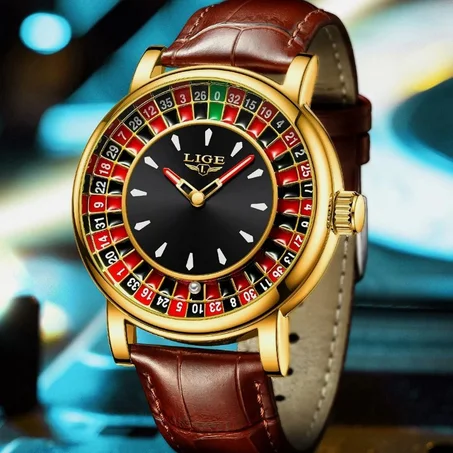 Exklusive Roulette Armbanduhr – Casino Design – Gold/Braun – Luxus Look – NEU