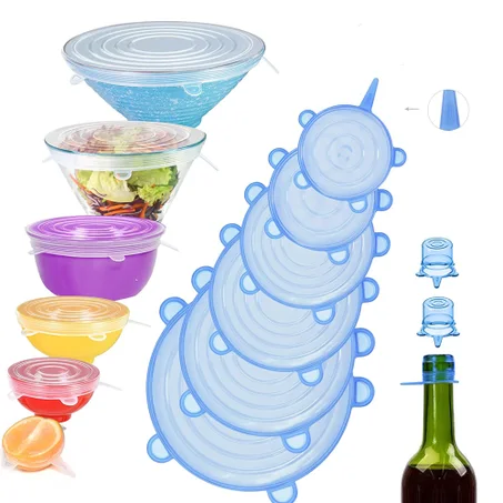 Lot de 6 couvercles en silicone Alimentaire réutilisable, pour saladier, rangement frigo, Micro Ondes