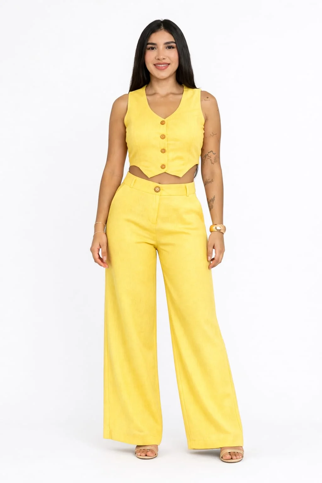 🌸 Ensemble Crop Top Veste & Pantalon Palazzo – ELARIS Luxury
